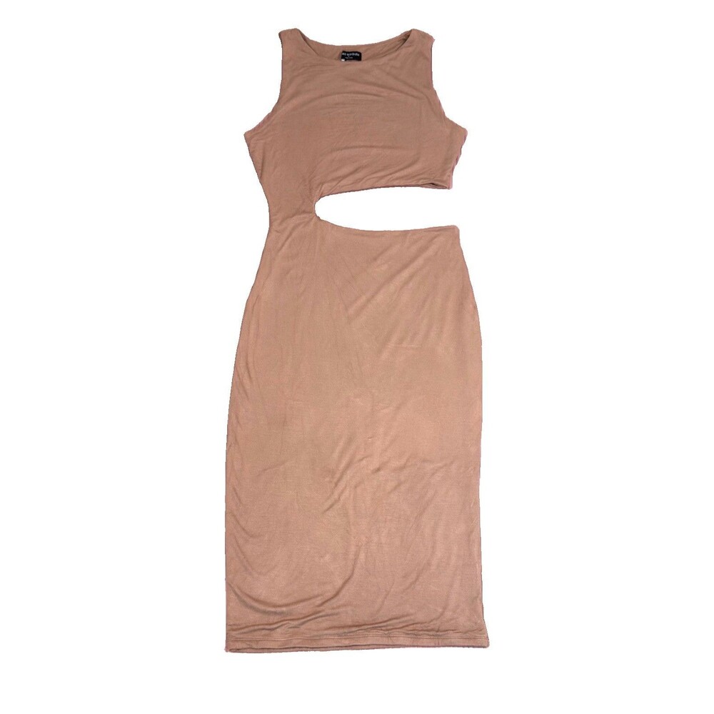 Naked Wardrobe Cutout Sleeveless Midi Dress Medium Brown Tan Coco Stretch